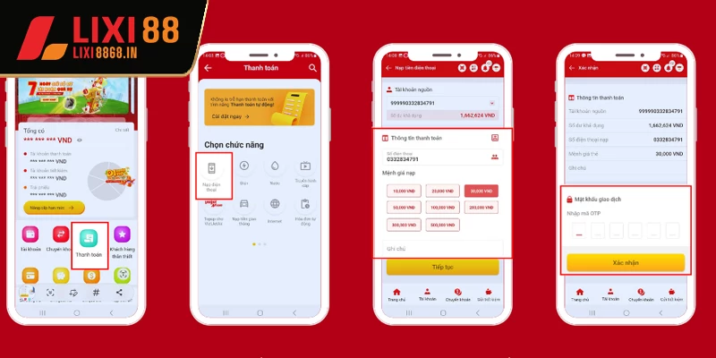 Rút tiền Lixi88 qua ngân hàng